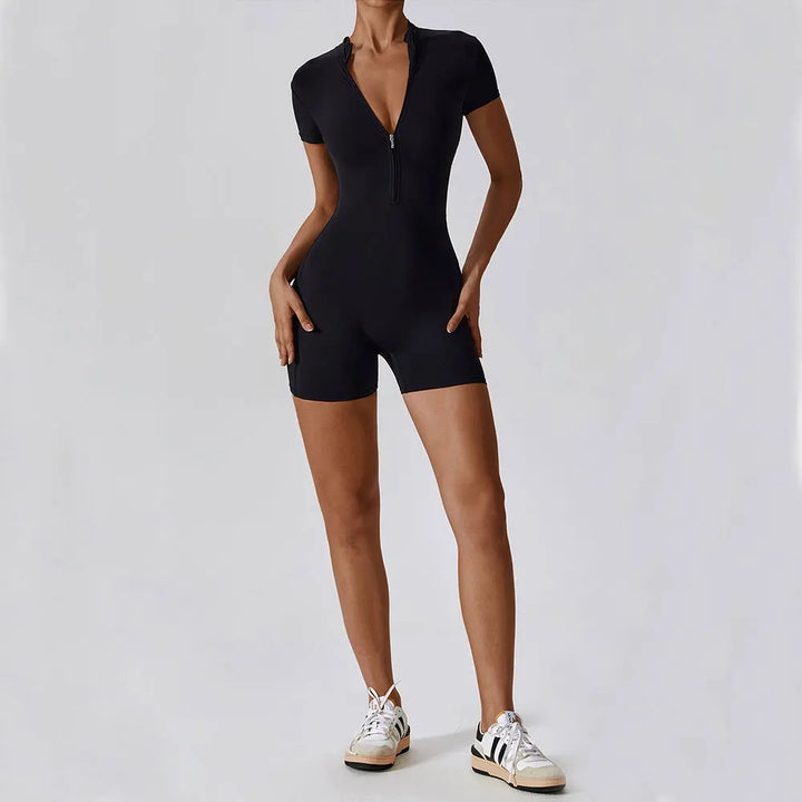 Short sleeve jumpsuit with zipper, sportswear,