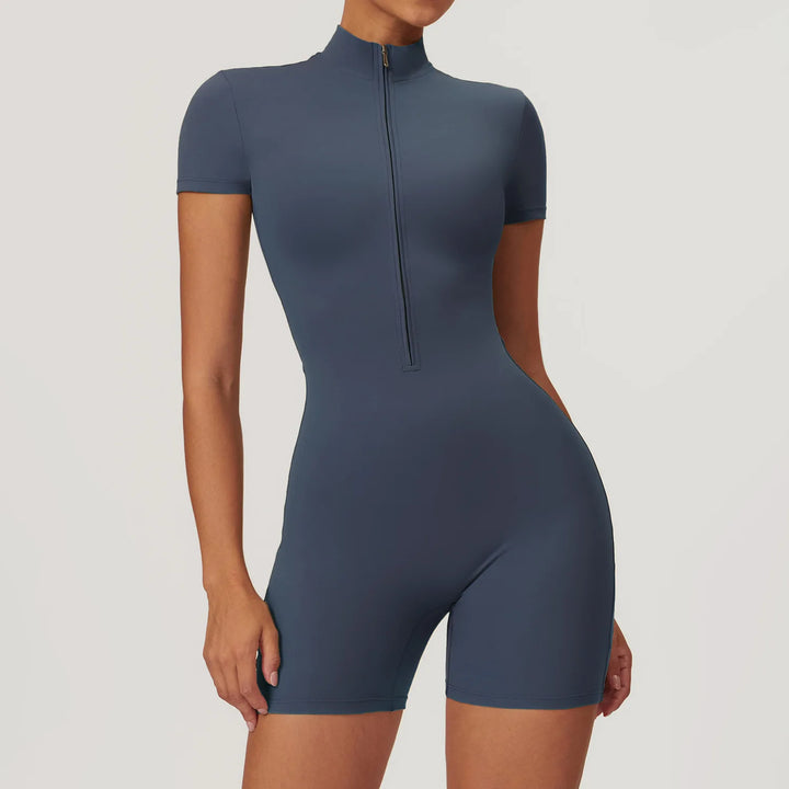 Short sleeve jumpsuit with zipper, sportswear,