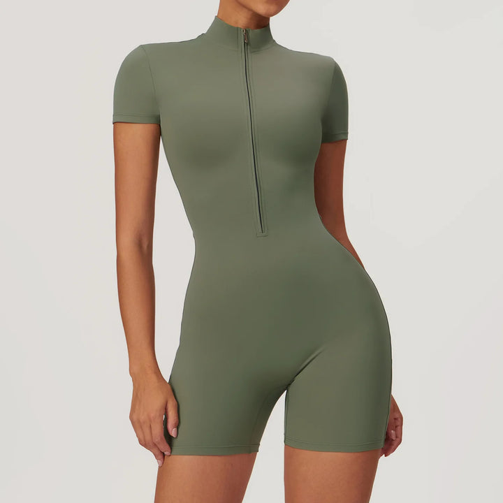 Short sleeve jumpsuit with zipper, sportswear,