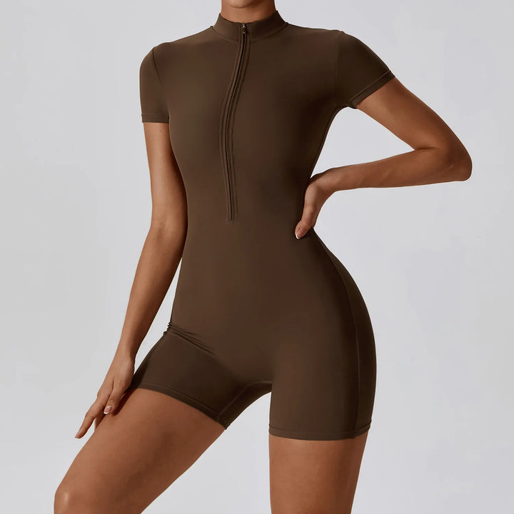 Short sleeve jumpsuit with zipper, sportswear,