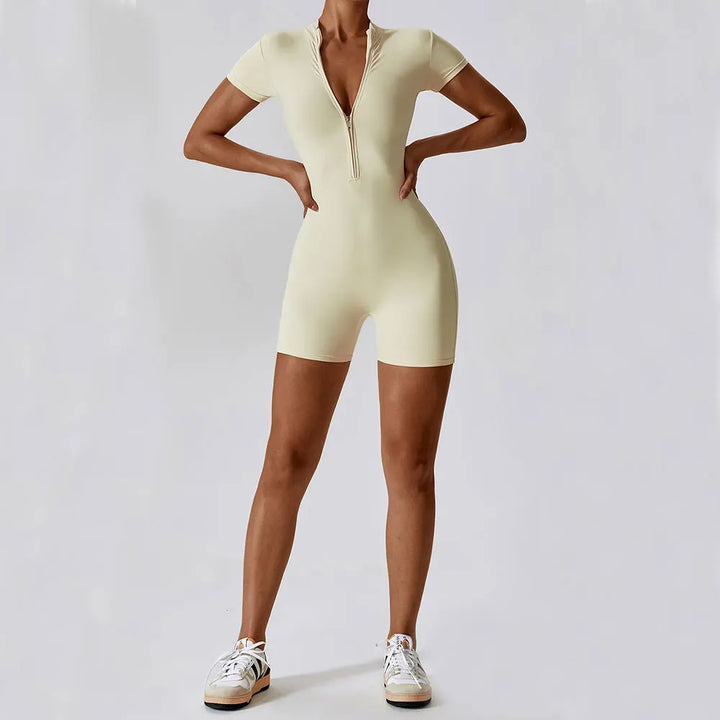 Short sleeve jumpsuit with zipper, sportswear,