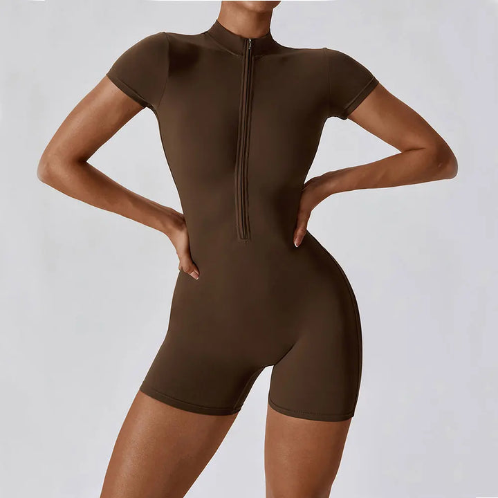 Short sleeve jumpsuit with zipper, sportswear,