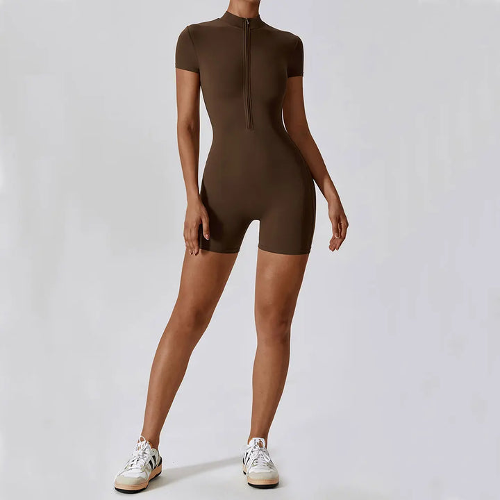 Short sleeve jumpsuit with zipper, sportswear,
