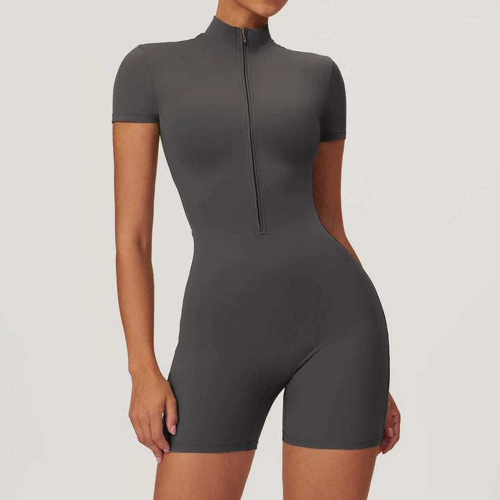 Short sleeve jumpsuit with zipper, sportswear,