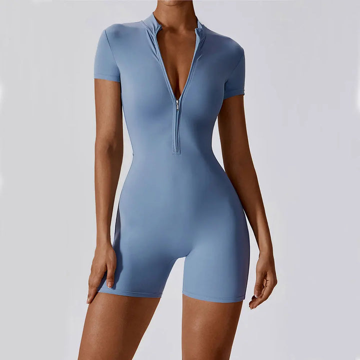 Short sleeve jumpsuit with zipper, sportswear,